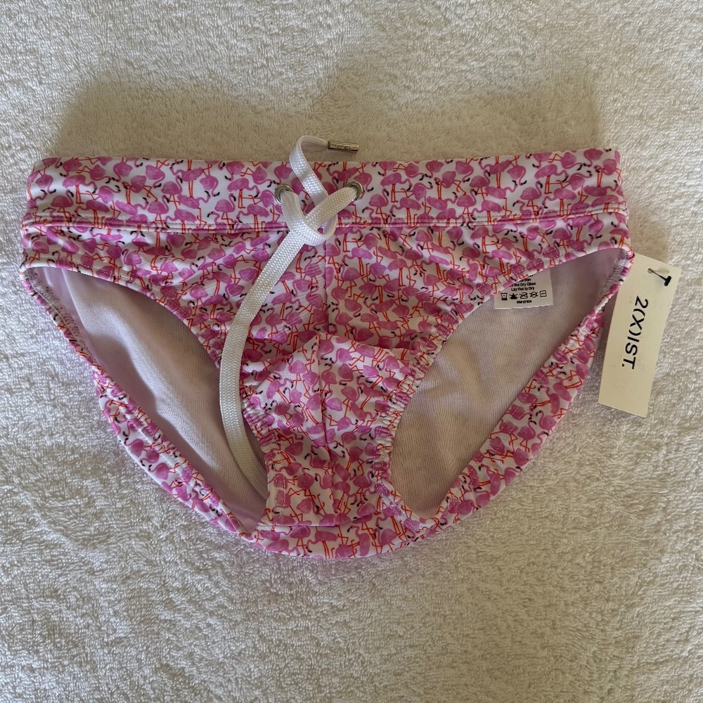 🦩 2xist Pink Flamingos Swim Brief - NWT - Small 🦩